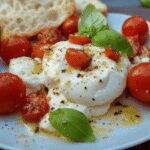 Burrata aux tomates cerises rôties